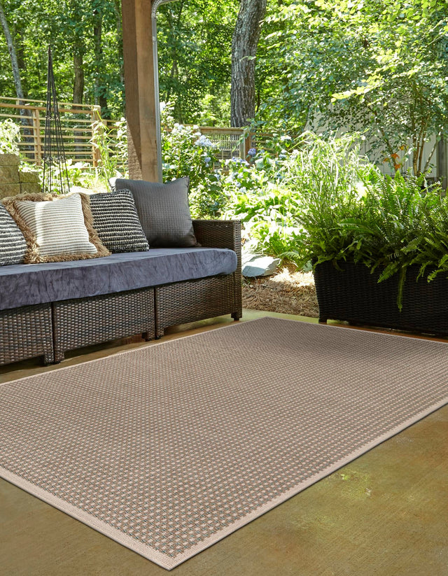 Brown 4' 1 x 6' 1 Outdoor Border Rectangle Area Rug Weather Resistant for Patio, Deck, Terrace, Balcony, Porch 100% Polypropylene Classic Bordered Carpet for Sale at Rug Engine