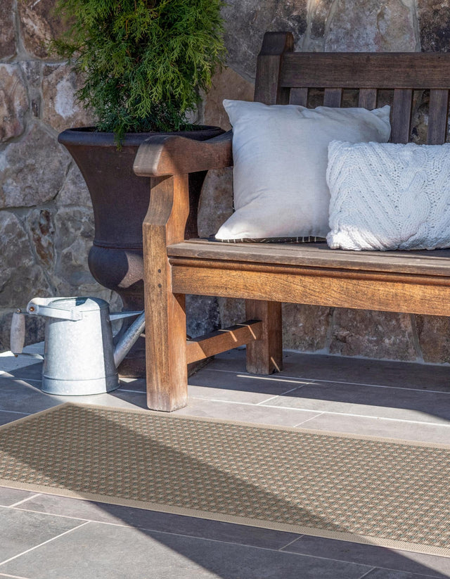 Brown 2' x 8' Outdoor Border Runner Area Rug Weather Resistant for Patio, Deck, Terrace, Balcony, Porch 100% Polypropylene Classic Bordered Carpet for Sale at Rug Engine