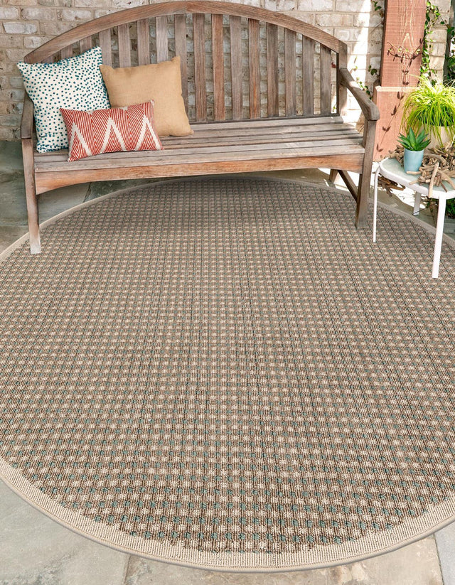 Brown 6' 1 x 6' 1 Outdoor Border Round Area Rug Weather Resistant for Patio, Deck, Terrace, Balcony, Porch 100% Polypropylene Classic Bordered Carpet for Sale at Rug Engine