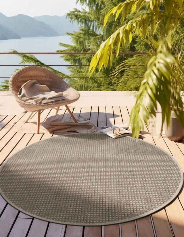 Brown 3' 1 x 3' 1 Outdoor Border Round Area Rug Weather Resistant for Patio, Deck, Terrace, Balcony, Porch 100% Polypropylene Classic Bordered Carpet for Sale at Rug Engine