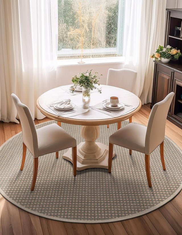 Brown 4' 1 x 4' 1 Outdoor Border Round Area Rug Weather Resistant for Patio, Deck, Terrace, Balcony, Porch 100% Polypropylene Classic Bordered Carpet for Sale at Rug Engine