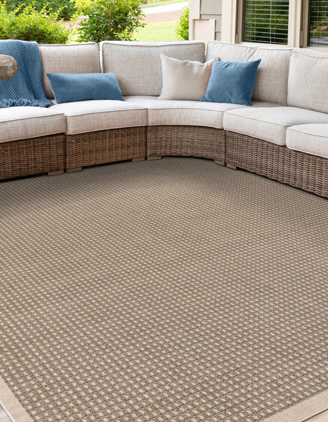 Brown 7' 10 x 7' 10 Outdoor Border Square Area Rug Weather Resistant for Patio, Deck, Terrace, Balcony, Porch 100% Polypropylene Classic Bordered Carpet for Sale at Rug Engine