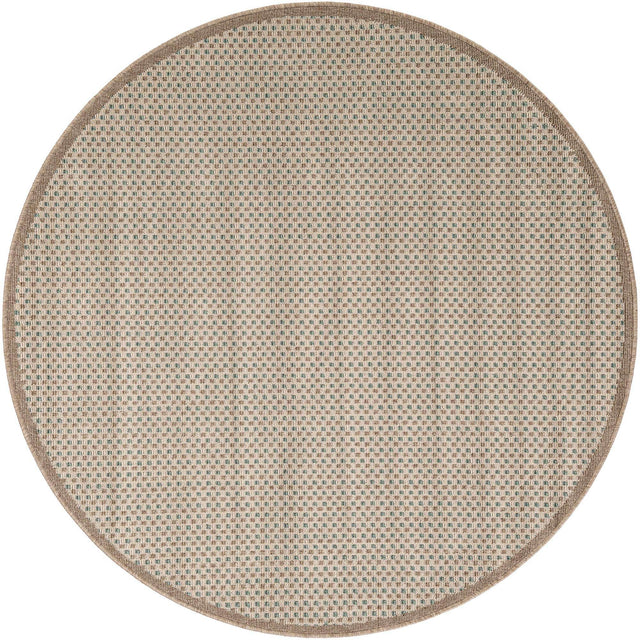 Beige 5' 1 x 5' 1 Outdoor Border Round Area Rug Weather Resistant for Patio, Deck, Terrace, Balcony, Porch 100% Polypropylene Classic Bordered Carpet for Sale at Rug Engine