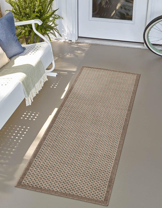 Beige 2' x 6' 1 Outdoor Border Runner Area Rug Weather Resistant for Patio, Deck, Terrace, Balcony, Porch 100% Polypropylene Classic Bordered Carpet for Sale at Rug Engine