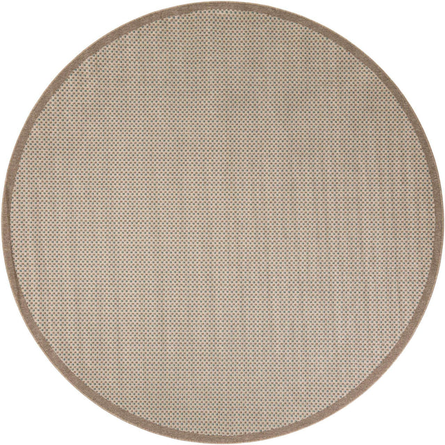 Beige 7' 10 x 7' 10 Outdoor Border Round Area Rug Weather Resistant for Patio, Deck, Terrace, Balcony, Porch 100% Polypropylene Classic Bordered Carpet for Sale at Rug Engine