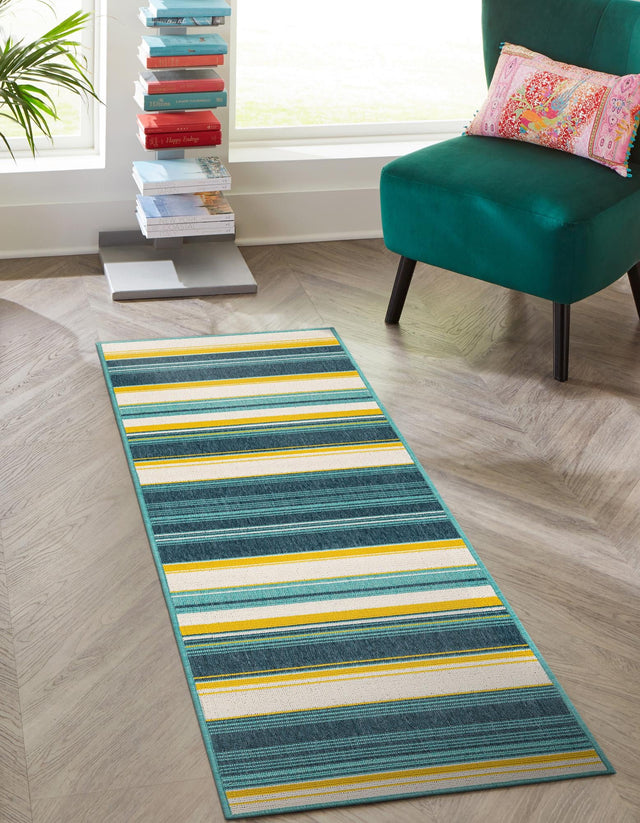 Multicolor 2' 7 x 12' Outdoor Border Runner Area Rug Weather Resistant for Patio, Deck, Terrace, Balcony, Porch 100% Polypropylene Classic Bordered Carpet for Sale at Rug Engine
