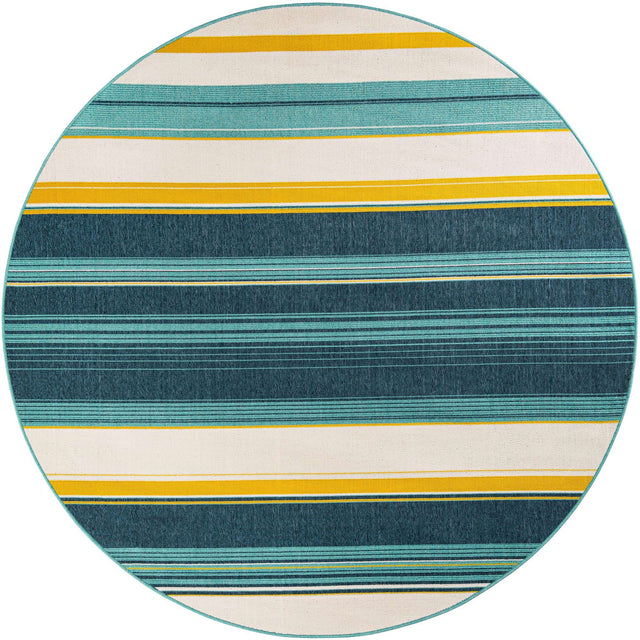 Multicolor 7' 10 x 7' 10 Outdoor Border Round Area Rug Weather Resistant for Patio, Deck, Terrace, Balcony, Porch 100% Polypropylene Classic Bordered Carpet for Sale at Rug Engine