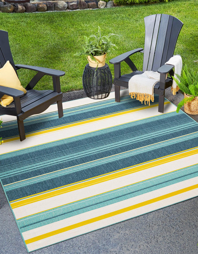 Multicolor 7' 10 x 7' 10 Outdoor Border Square Area Rug Weather Resistant for Patio, Deck, Terrace, Balcony, Porch 100% Polypropylene Classic Bordered Carpet for Sale at Rug Engine