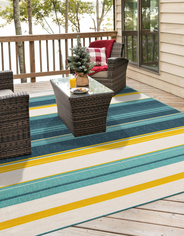 Multicolor 7' 10 x 7' 10 Outdoor Border Square Area Rug Weather Resistant for Patio, Deck, Terrace, Balcony, Porch 100% Polypropylene Classic Bordered Carpet for Sale at Rug Engine