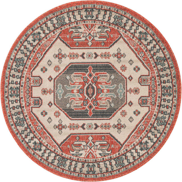 Multicolor 3' 1 x 3' 1 Outdoor Traditional Round Area Rug Weather Resistant for Patio, Deck, Terrace, Balcony, Porch Classical Design Outside Carpet for Sale at Rug Engine
