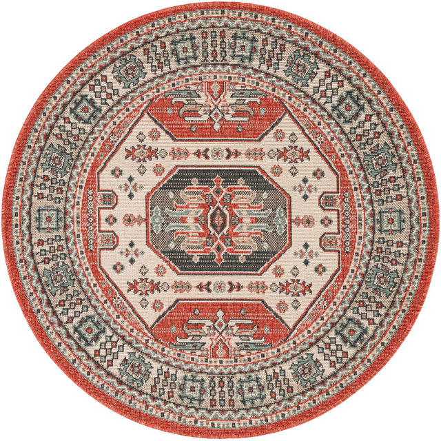 Multicolor 4' 1 x 4' 1 Outdoor Traditional Round Area Rug Weather Resistant for Patio, Deck, Terrace, Balcony, Porch Classical Design Outside Carpet for Sale at Rug Engine