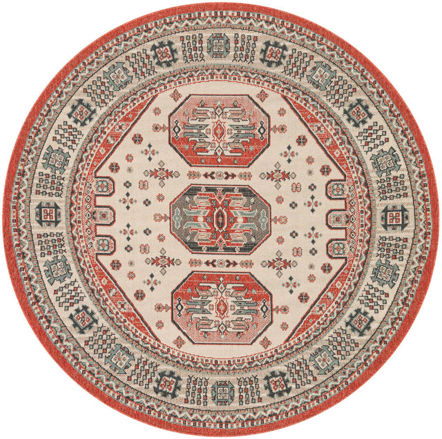 Multicolor 6' 1 x 6' 1 Outdoor Traditional Round Area Rug Weather Resistant for Patio, Deck, Terrace, Balcony, Porch Classical Design Outside Carpet for Sale at Rug Engine
