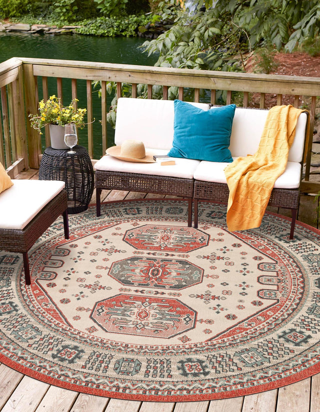 Multicolor 5' 1 x 5' 1 Outdoor Traditional Round Area Rug Weather Resistant for Patio, Deck, Terrace, Balcony, Porch Classical Design Outside Carpet for Sale at Rug Engine