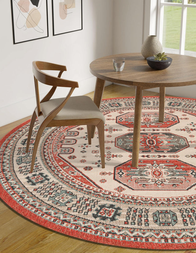 Multicolor 5' 1 x 5' 1 Outdoor Traditional Round Area Rug Weather Resistant for Patio, Deck, Terrace, Balcony, Porch Classical Design Outside Carpet for Sale at Rug Engine