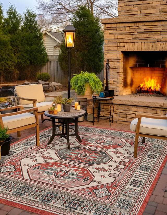 Multicolor 7' 10 x 7' 10 Outdoor Traditional Square Area Rug Weather Resistant for Patio, Deck, Terrace, Balcony, Porch Classical Design Outside Carpet for Sale at Rug Engine