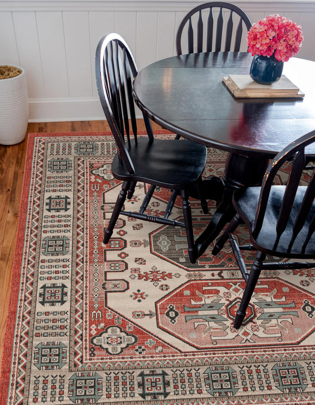 Multicolor 7' 10 x 7' 10 Outdoor Traditional Square Area Rug Weather Resistant for Patio, Deck, Terrace, Balcony, Porch Classical Design Outside Carpet for Sale at Rug Engine