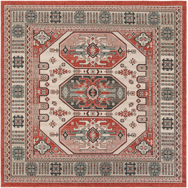 Multicolor 7' 10 x 7' 10 Outdoor Traditional Square Area Rug Weather Resistant for Patio, Deck, Terrace, Balcony, Porch Classical Design Outside Carpet for Sale at Rug Engine