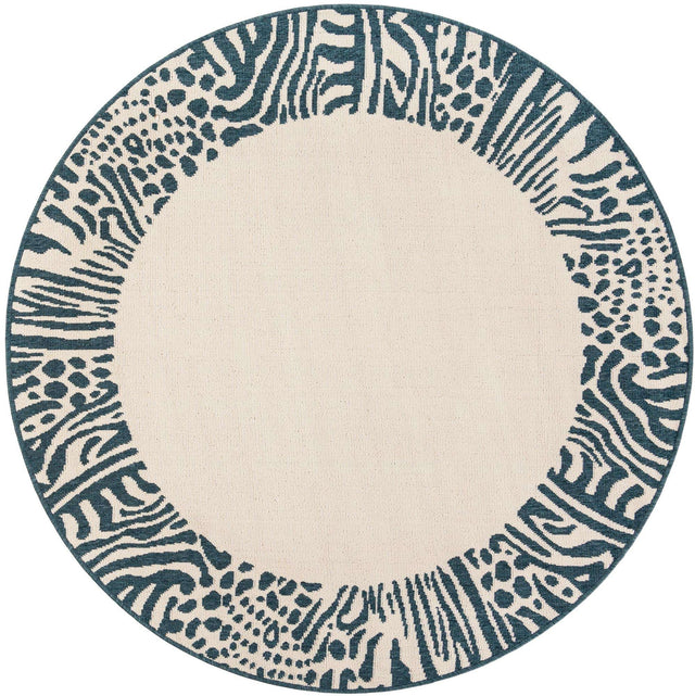 Ivory 5' 1 x 5' 1 Outdoor Safari Round Area Rug Weather Resistant for Patio, Deck, Terrace, Balcony, Porch Animal Print Wildlife Nature Carpet for Sale at Rug Engine