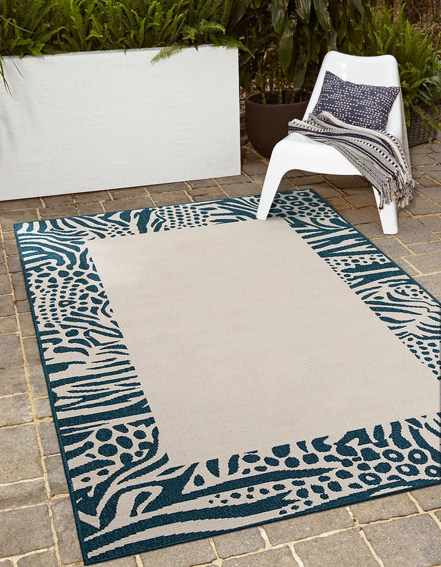 Ivory 7' 10 x 10' Outdoor Safari Rectangle Area Rug Weather Resistant for Patio, Deck, Terrace, Balcony, Porch Animal Print Wildlife Nature Carpet for Sale at Rug Engine