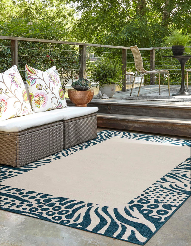 Ivory 9' x 12' Outdoor Safari Rectangle Area Rug Weather Resistant for Patio, Deck, Terrace, Balcony, Porch Animal Print Wildlife Nature Carpet for Sale at Rug Engine