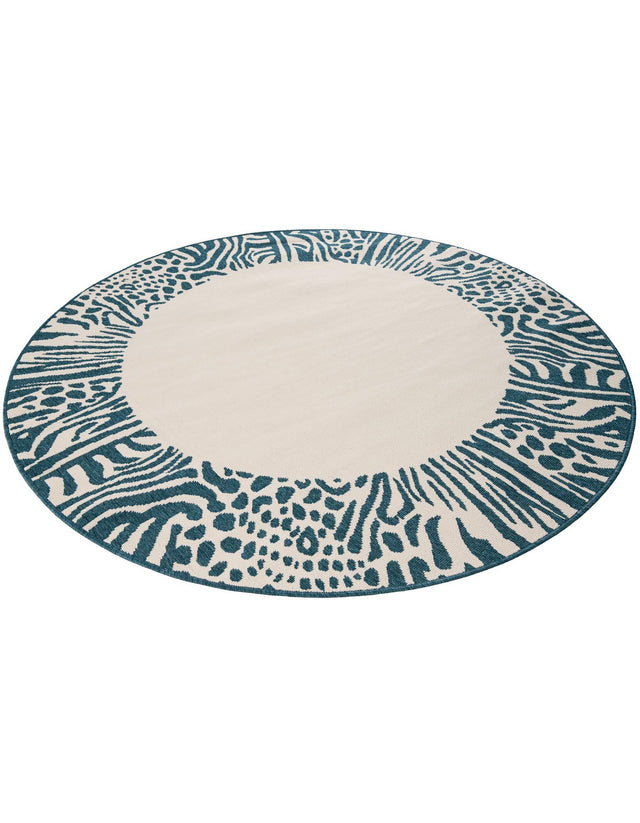 Ivory 6' 1 x 6' 1 Outdoor Safari Round Area Rug Weather Resistant for Patio, Deck, Terrace, Balcony, Porch Animal Print Wildlife Nature Carpet for Sale at Rug Engine