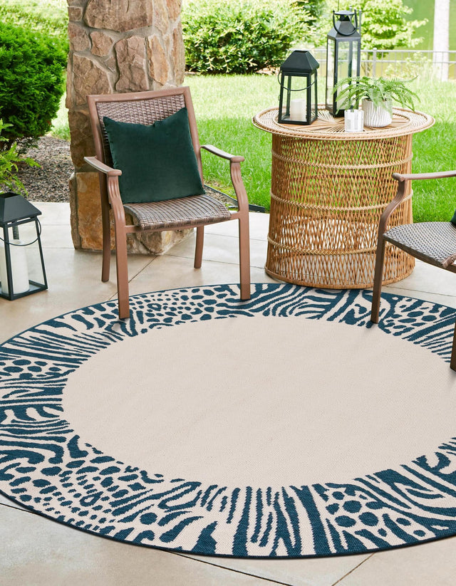 Ivory 4' 1 x 4' 1 Outdoor Safari Round Area Rug Weather Resistant for Patio, Deck, Terrace, Balcony, Porch Animal Print Wildlife Nature Carpet for Sale at Rug Engine