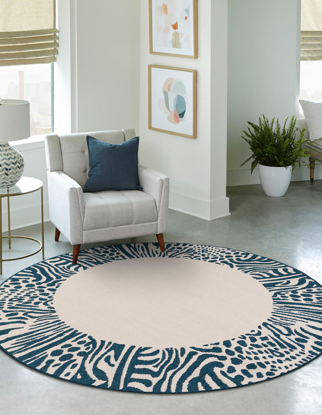 Ivory 7' 10 x 7' 10 Outdoor Safari Round Area Rug Weather Resistant for Patio, Deck, Terrace, Balcony, Porch Animal Print Wildlife Nature Carpet for Sale at Rug Engine