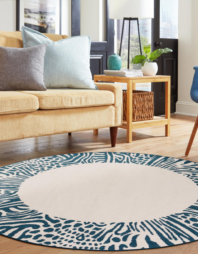 Ivory 6' 1 x 6' 1 Outdoor Safari Round Area Rug Weather Resistant for Patio, Deck, Terrace, Balcony, Porch Animal Print Wildlife Nature Carpet for Sale at Rug Engine