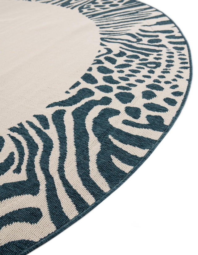 Ivory 6' 1 x 6' 1 Outdoor Safari Round Area Rug Weather Resistant for Patio, Deck, Terrace, Balcony, Porch Animal Print Wildlife Nature Carpet for Sale at Rug Engine