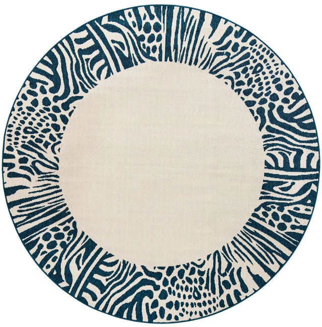 Ivory 7' 10 x 7' 10 Outdoor Safari Round Area Rug Weather Resistant for Patio, Deck, Terrace, Balcony, Porch Animal Print Wildlife Nature Carpet for Sale at Rug Engine