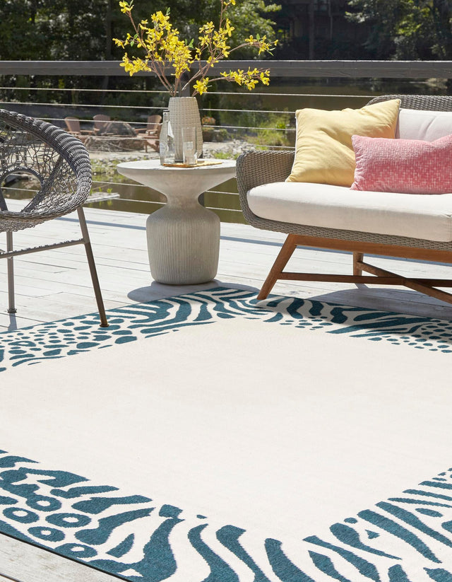 Ivory 7' 10 x 7' 10 Outdoor Safari Square Area Rug Weather Resistant for Patio, Deck, Terrace, Balcony, Porch Animal Print Wildlife Nature Carpet for Sale at Rug Engine