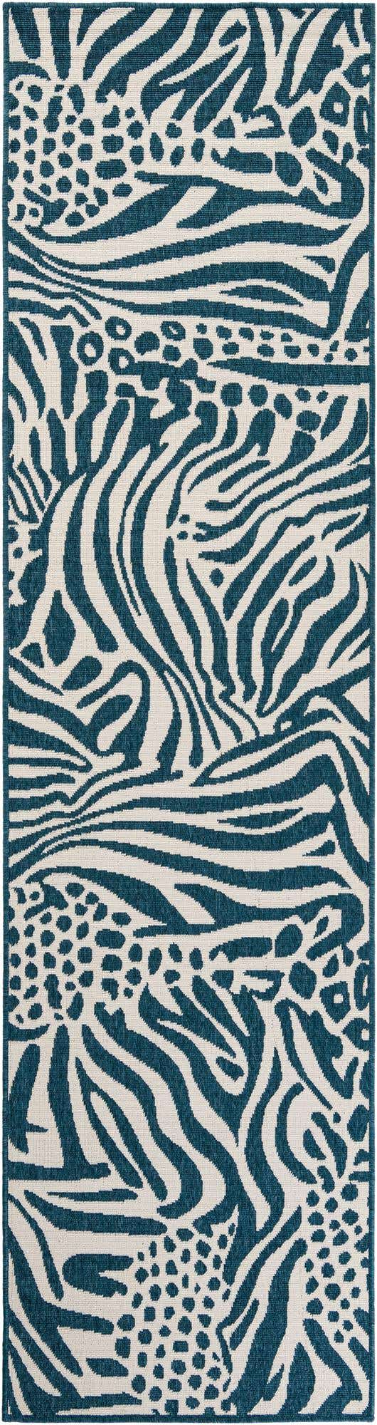 Navy Blue and Ivory 2' 7 x 10' Outdoor Safari Runner Area Rug Weather Resistant for Patio, Deck, Terrace, Balcony, Porch Animal Print Wildlife Nature Carpet for Sale at Rug Engine