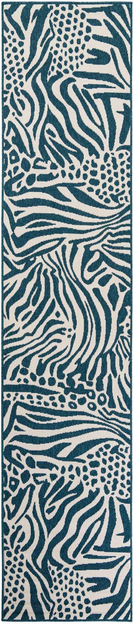 Navy Blue and Ivory 2' 7 x 12' Outdoor Safari Runner Area Rug Weather Resistant for Patio, Deck, Terrace, Balcony, Porch Animal Print Wildlife Nature Carpet for Sale at Rug Engine