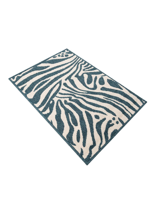 Navy Blue and Ivory 2' x 3' 1 Outdoor Safari Rectangle Area Rug Weather Resistant for Patio, Deck, Terrace, Balcony, Porch Animal Print Wildlife Nature Carpet for Sale at Rug Engine