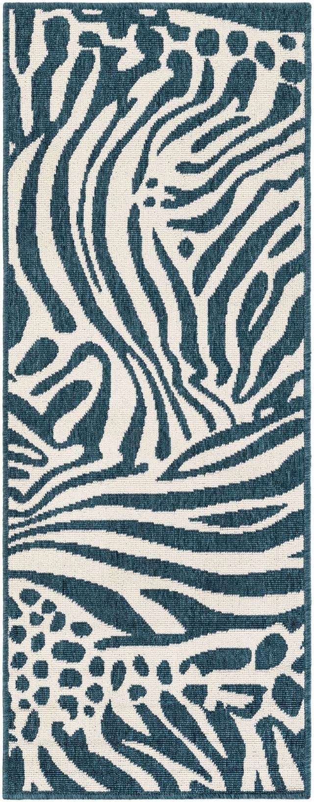 Navy Blue and Ivory 2' x 5' 1 Outdoor Safari Runner Area Rug Weather Resistant for Patio, Deck, Terrace, Balcony, Porch Animal Print Wildlife Nature Carpet for Sale at Rug Engine