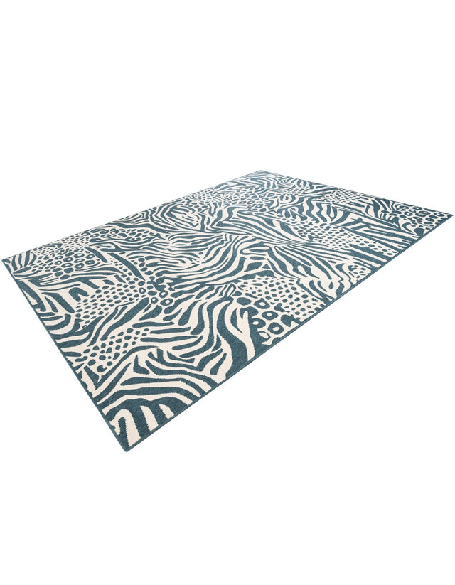 Navy Blue and Ivory 9' x 12' Outdoor Safari Rectangle Area Rug Weather Resistant for Patio, Deck, Terrace, Balcony, Porch Animal Print Wildlife Nature Carpet for Sale at Rug Engine