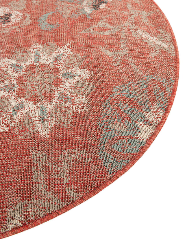Terracotta 5' 1 x 5' 1 Outdoor Botanical Round Area Rug Weather Resistant for Patio, Deck, Terrace, Balcony, Porch Polypropylene Garden Floral Tropical Carpet for Sale at Rug Engine