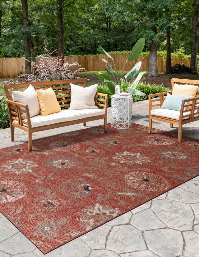 Terracotta 2' x 3' 1 Outdoor Botanical Rectangle Area Rug Weather Resistant for Patio, Deck, Terrace, Balcony, Porch Polypropylene Garden Floral Tropical Carpet for Sale at Rug Engine