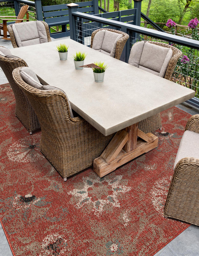 Terracotta 9' x 12' Outdoor Botanical Rectangle Area Rug Weather Resistant for Patio, Deck, Terrace, Balcony, Porch Polypropylene Garden Floral Tropical Carpet for Sale at Rug Engine