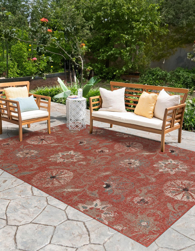 Terracotta 4' 1 x 6' 1 Outdoor Botanical Rectangle Area Rug Weather Resistant for Patio, Deck, Terrace, Balcony, Porch Polypropylene Garden Floral Tropical Carpet for Sale at Rug Engine