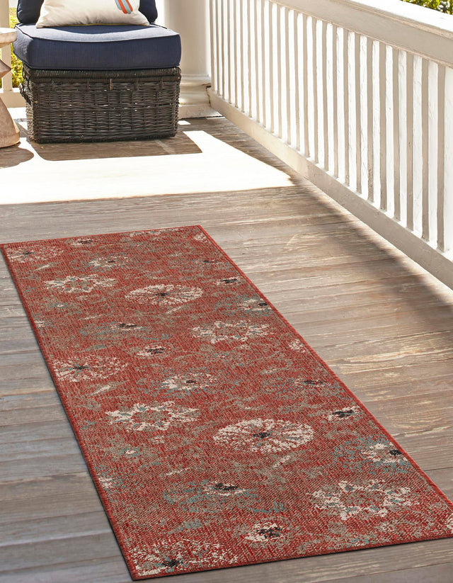 Terracotta 2' x 6' 1 Outdoor Botanical Runner Area Rug Weather Resistant for Patio, Deck, Terrace, Balcony, Porch Polypropylene Garden Floral Tropical Carpet for Sale at Rug Engine