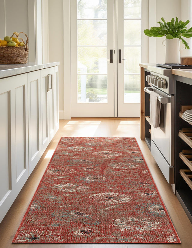 Terracotta 2' 7 x 12' Outdoor Botanical Runner Area Rug Weather Resistant for Patio, Deck, Terrace, Balcony, Porch Polypropylene Garden Floral Tropical Carpet for Sale at Rug Engine