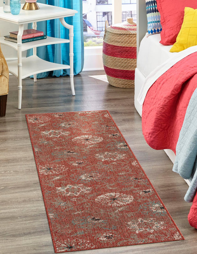 Terracotta 2' x 6' 1 Outdoor Botanical Runner Area Rug Weather Resistant for Patio, Deck, Terrace, Balcony, Porch Polypropylene Garden Floral Tropical Carpet for Sale at Rug Engine
