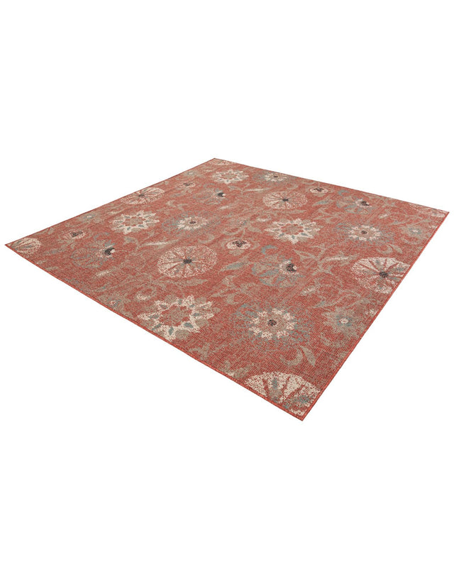 Terracotta 7' 10 x 7' 10 Outdoor Botanical Square Area Rug Weather Resistant for Patio, Deck, Terrace, Balcony, Porch Polypropylene Garden Floral Tropical Carpet for Sale at Rug Engine