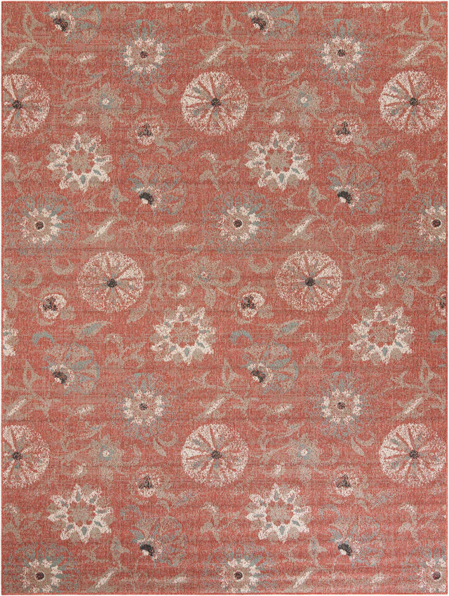 Terracotta 9' x 12' Outdoor Botanical Rectangle Area Rug Weather Resistant for Patio, Deck, Terrace, Balcony, Porch Polypropylene Garden Floral Tropical Carpet for Sale at Rug Engine