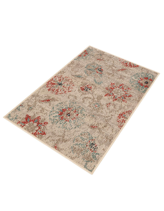 Beige 2' x 3' 1 Outdoor Botanical Rectangle Area Rug Weather Resistant for Patio, Deck, Terrace, Balcony, Porch Polypropylene Garden Floral Tropical Carpet for Sale at Rug Engine