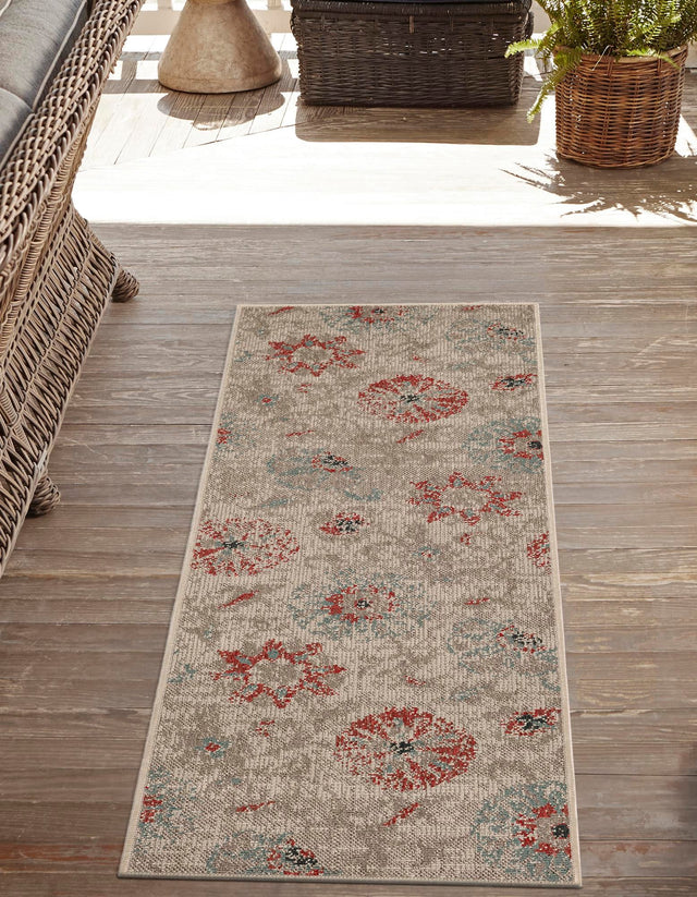 Beige 2' x 5' 1 Outdoor Botanical Runner Area Rug Weather Resistant for Patio, Deck, Terrace, Balcony, Porch Polypropylene Garden Floral Tropical Carpet for Sale at Rug Engine