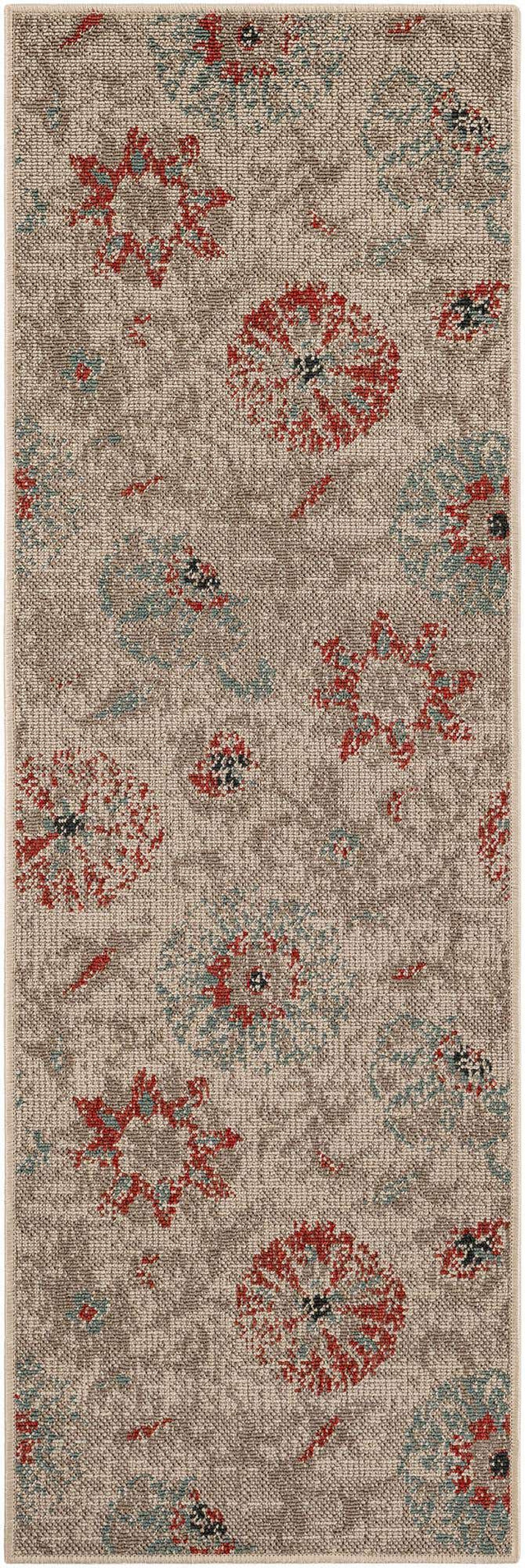 Beige 2' x 6' 1 Outdoor Botanical Runner Area Rug Weather Resistant for Patio, Deck, Terrace, Balcony, Porch Polypropylene Garden Floral Tropical Carpet for Sale at Rug Engine