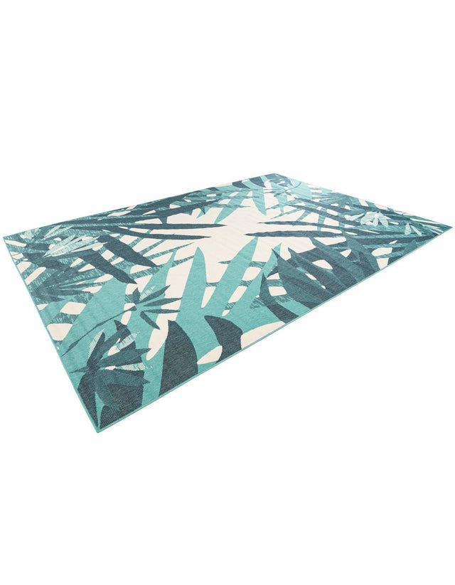 Teal blue 10' x 14' 2 Outdoor Botanical Rectangle Area Rug Weather Resistant for Patio, Deck, Terrace, Balcony, Porch Polypropylene Garden Floral Tropical Carpet for Sale at Rug Engine