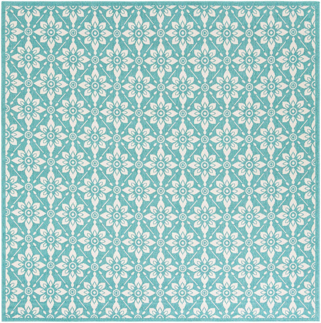 Teal 7' 10 x 7' 10 Outdoor Trellis Square Area Rug Weather Resistant for Patio, Deck, Terrace, Balcony, Porch Geometric Design Water Safe Outside Carpet for Sale at Rug Engine